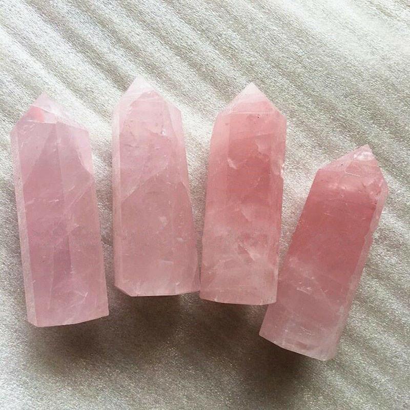 Elegant Pink Natural Rock Rose Quartz Crystal Point Healing Stone Obelisk Wand For Natural Health