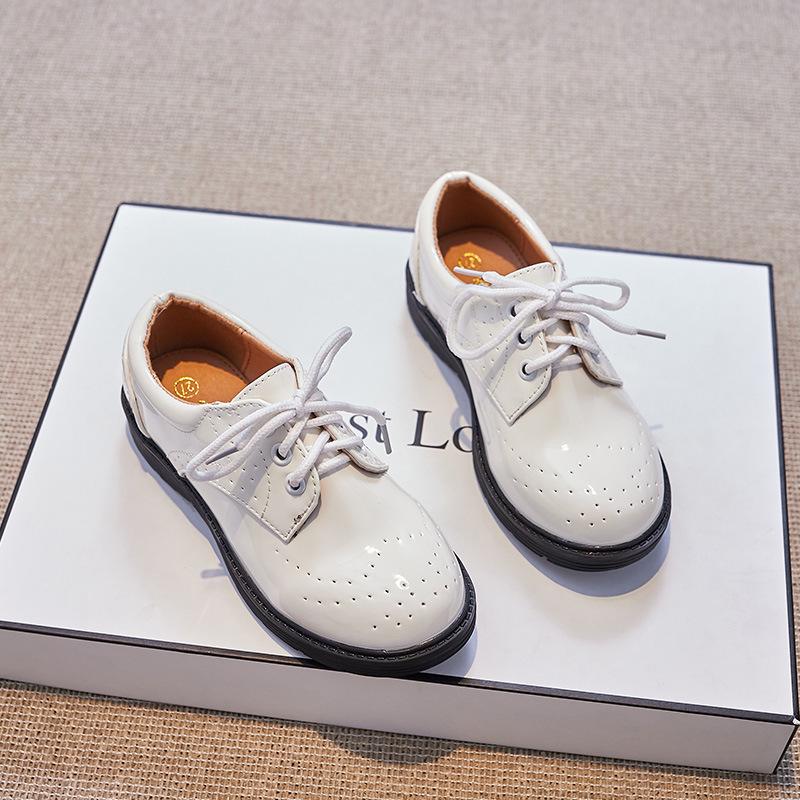 Boys' Black Leather Round Toe Soft Sole Performance Shoes