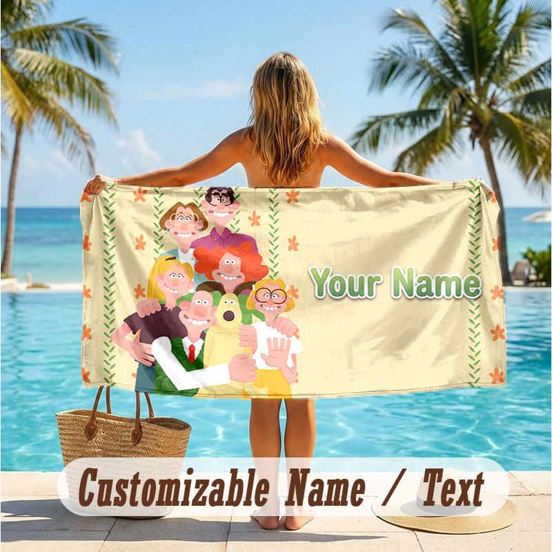 Custom Text Beach Towel, Soft Absorbent Swimming Multi-use TowelWallace & Gromit