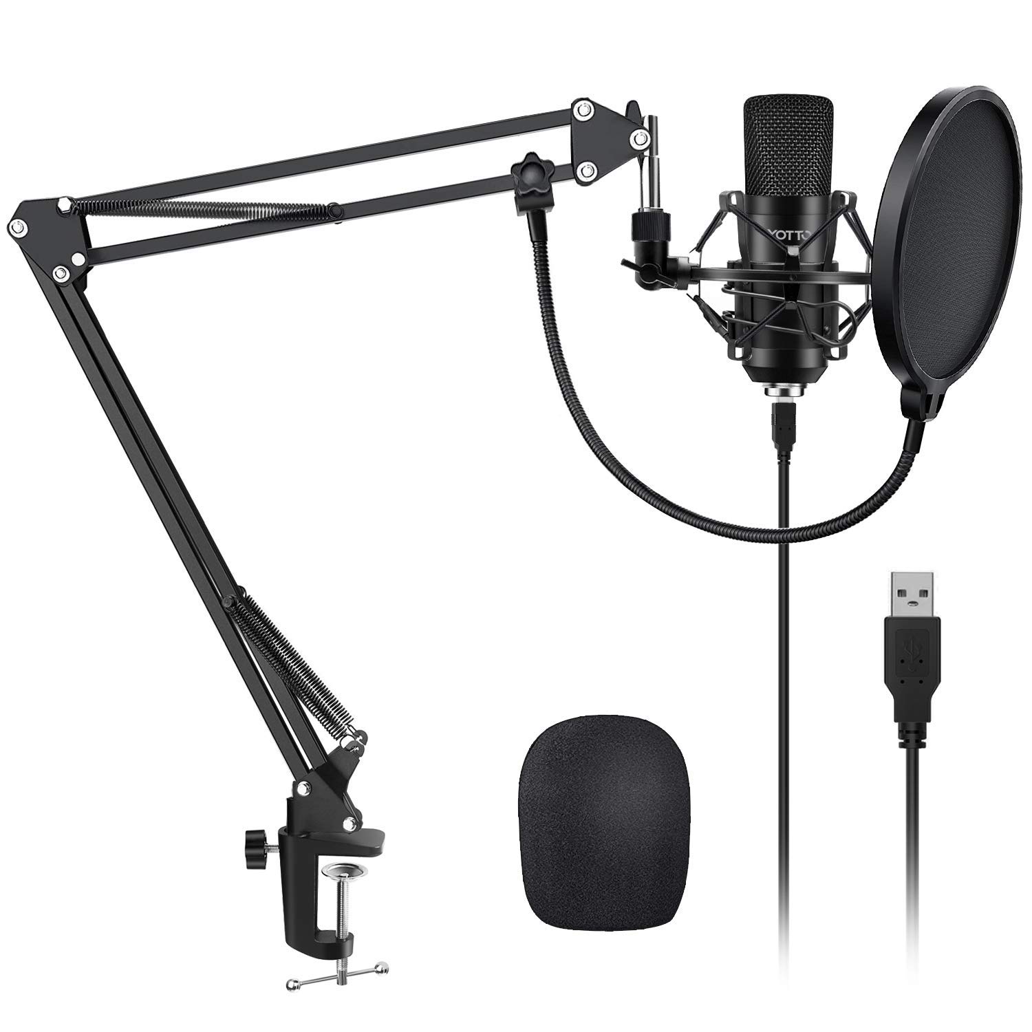 

YOTTO USB Microphone, Condenser Microphone, PC Microphone Set with Microphone Stand, Pop Filter, and Arm Stand for Recording, Live Broadcasting,