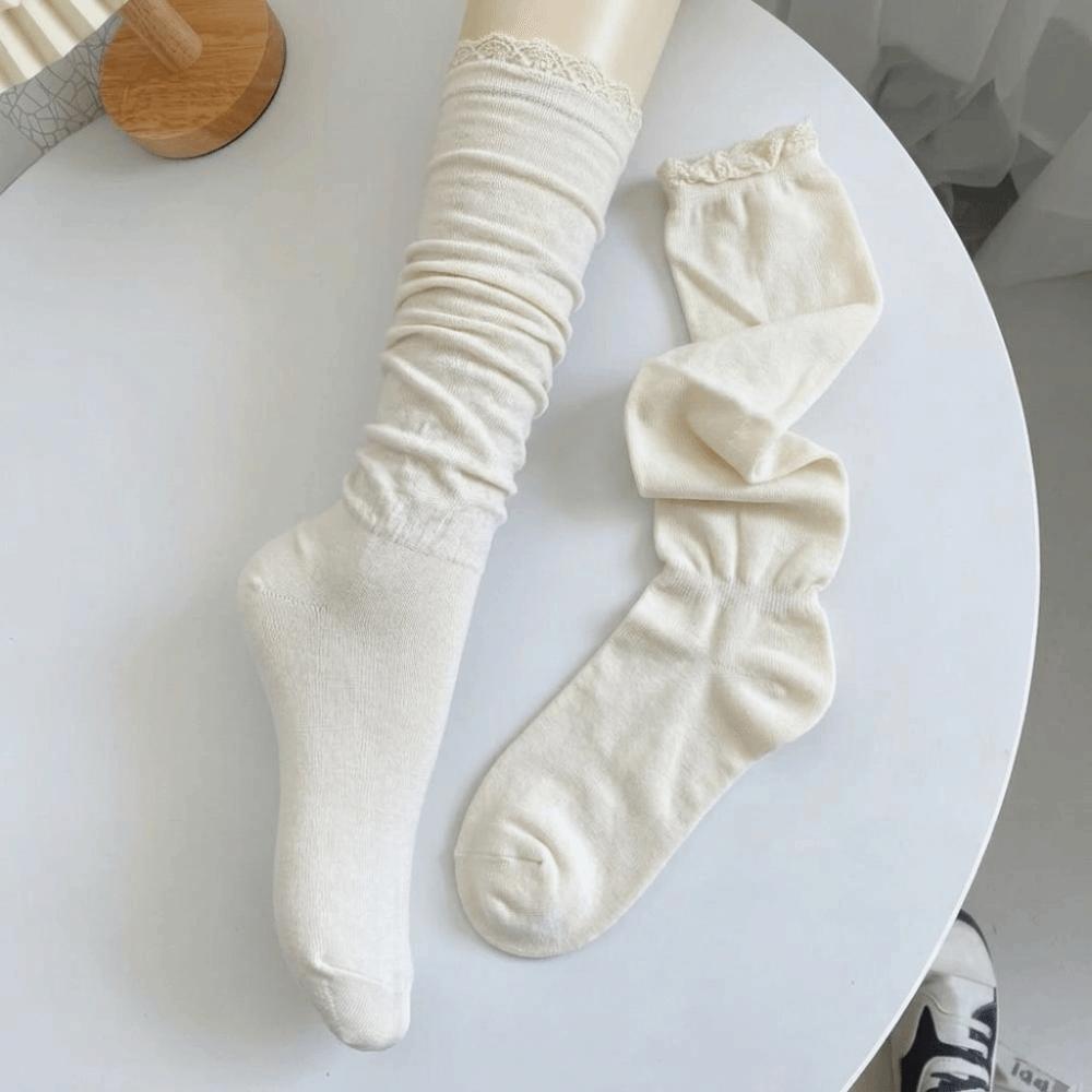 1 Pair Sweet Solid Color Thigh High Stockings Thin Breathable JK Socks Loose Bubble Toe Design Ballet Hosiery for Women