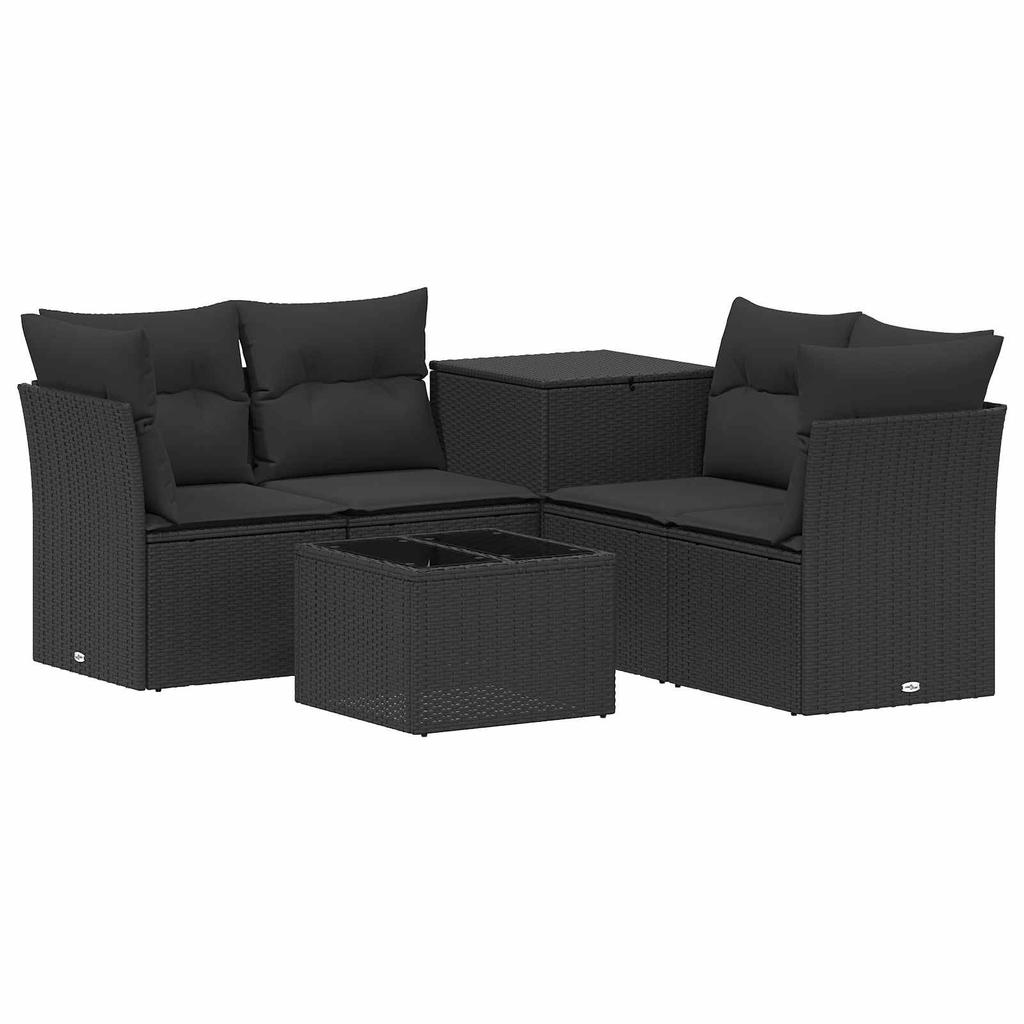 Sofa Set 6 Pieces Black Poly Rattan and Steel
