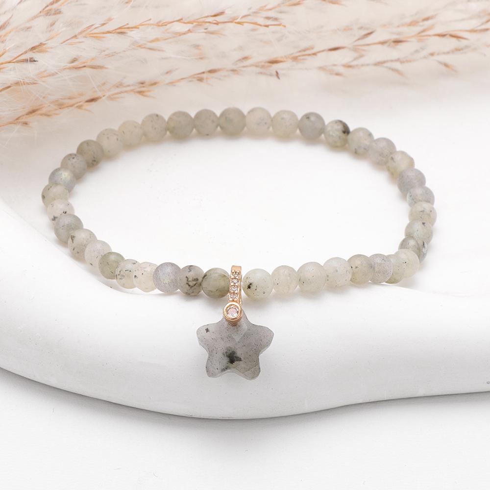 Natural Stone Bead Star-Shaped Pendant Bracelet, Suitable For Both Men And Women, Features Tiger Eye And Rose Quartz Beads, A Fashionable Accessory.