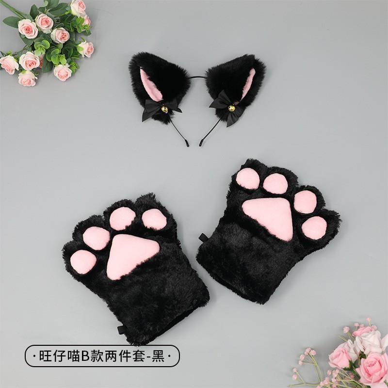 Handmade Cat Ear Headband Set With Paw Gloves Tail Kids Costume Party Animal Role Play