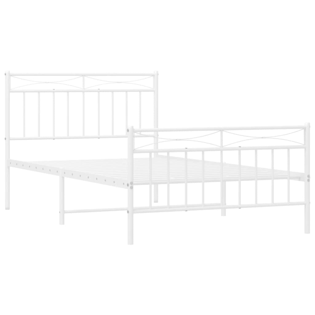 Metal Bed Frame with Headboard and Footboard White 107 X 203 Cm