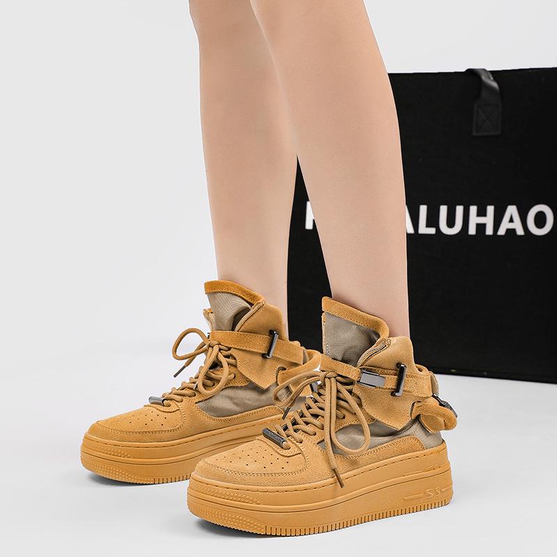 

2024 Bumblebee Martin из натуральной кожи с высоким берцем, спортивная обувь на толстой подошве для работы и сезонной носки 35 Female