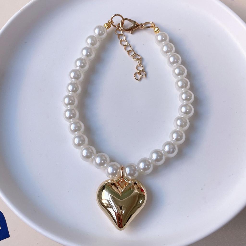 French Retro Pearl Pet Necklace Sweet Cool Style Neck Collar for Cats Small Dogs