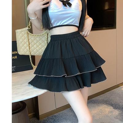 A Kesim Etekler Kadın Elastik Bel Katlı Kabarık Günlük Genç Tatlı Sevimli Kızlar Sokak Giyim Popüler Yaz Balletcore Harajuku