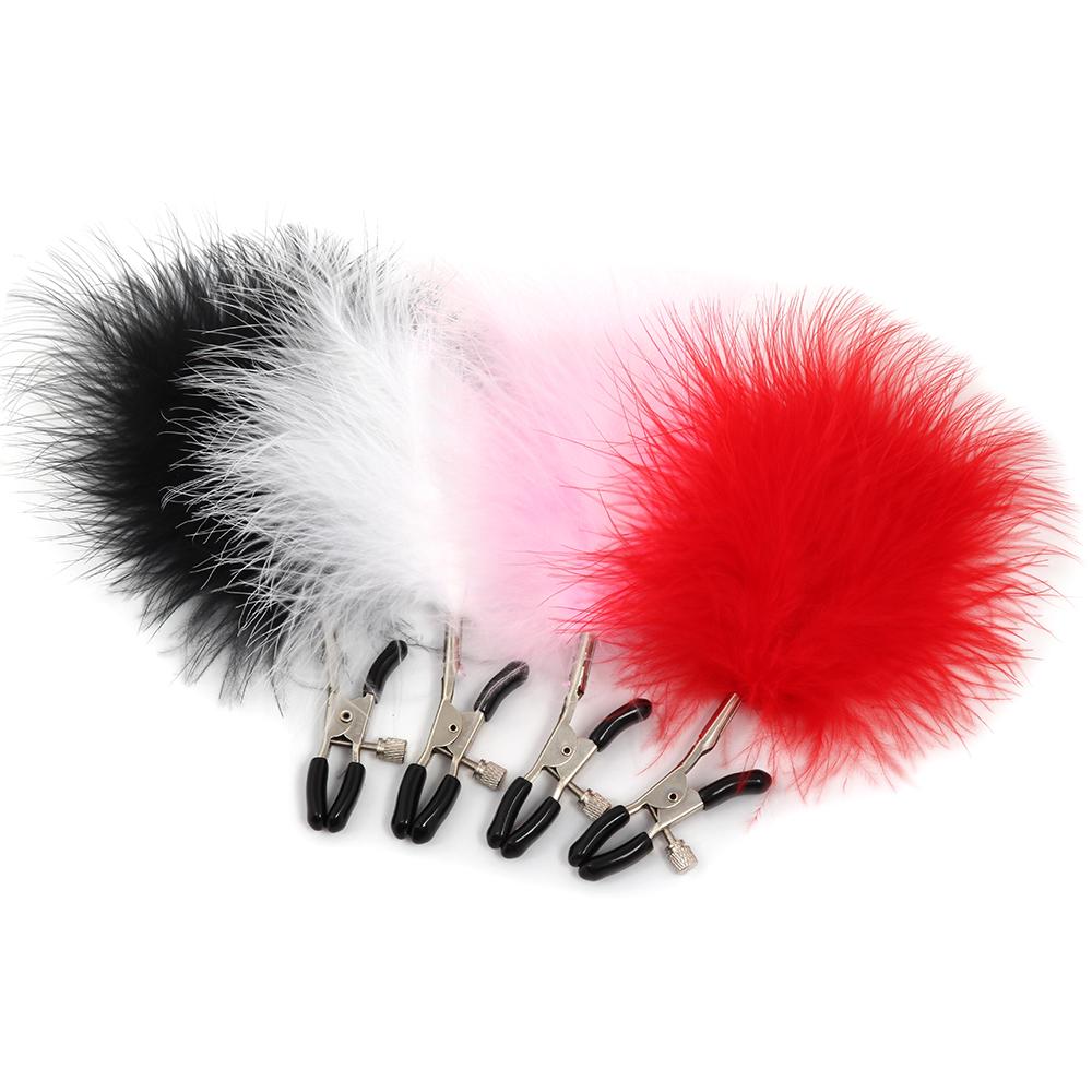 SM Sexy Colorful Feather Nipple Clamps Stainless Steel Metal Massage Breast Labia Clitoris Clips