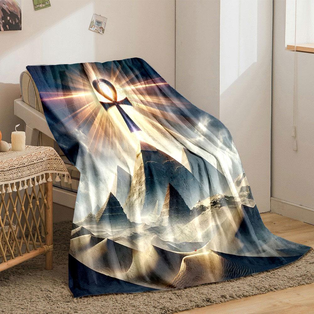 Ancient Ankh and Pyramids Design Print Blanket Soft and Cozy Perfect for the Living Room Bed Sofa or a Nap,gift