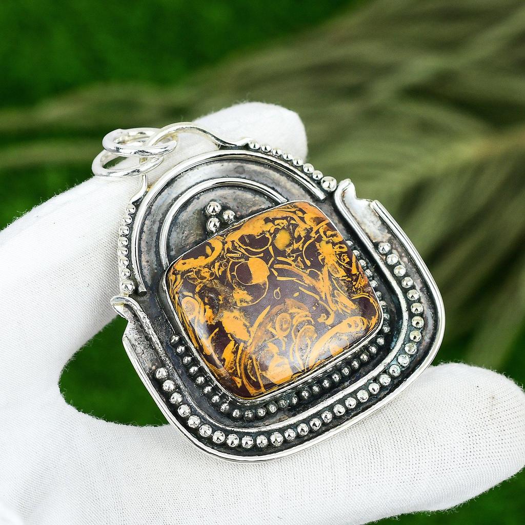 Sisters Day Deal 925 Silver Cushion Mariam Jasper Gemstone Bezel Mother Pendant