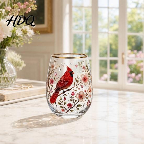 Large Capacity Wine Glass Cup Egg Shape Clear Lead-Free Crystal Enamel Painted Golden Rim Liberty Bell Themed Vintage Drinking Tumbler Glassware for
