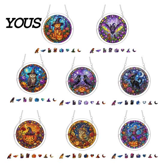Halloween Party Decor Acrylic Puzzle Suncatcher, 7.87 Inch Sun Catcher Window Suncatcher Hanging Ornament, Ideal for Gifting and Home Festive