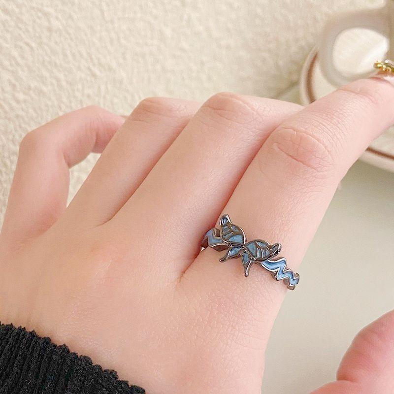 

Дизайнерское красивое кольцо с бабочкой для женщин, милое синее кольцо с бабочкой и животным, ювелирные изделия, открытое женское кольцо на палец