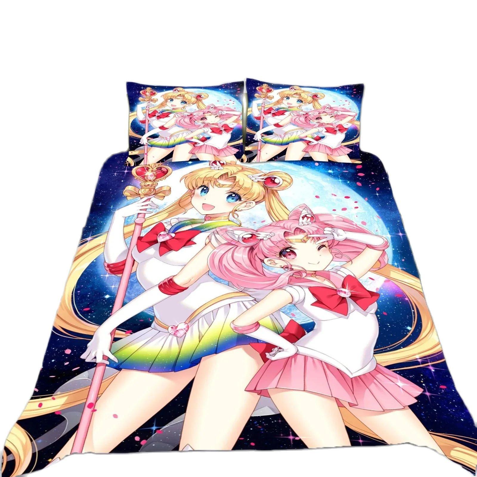 

Комплект постельного белья Kawaii Anime Sailor Moon, красивый пододеяльник для девочек, розовое одеяло для девочек, комплект постельного белья King Queen Twin с наволочкой 135x200cm 2pcs