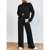 Completo casual da donna in 2 pezzi, felpa a collo alto in maglia a maniche lunghe e set di pantaloni larghi per autunno inverno