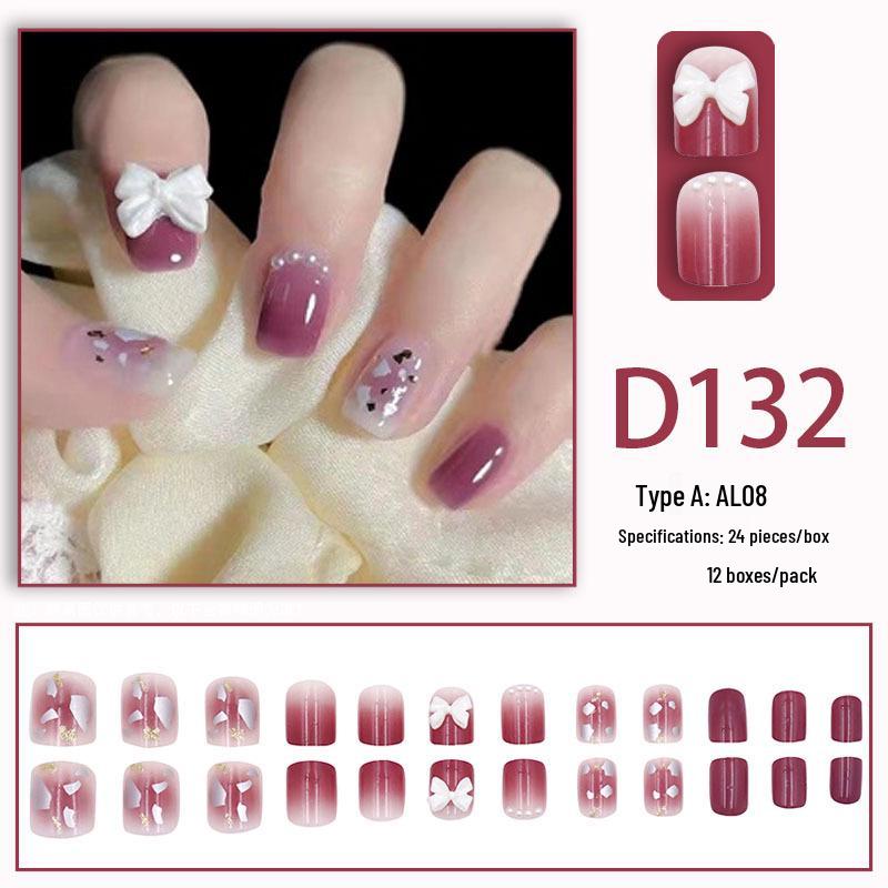 Press-On Nails: Purple Rhinestone & Bow Design, Autumn/Winter, Shiny, In Stock