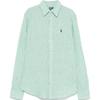 Polo Striped Logo Embroidered Pointed Collar Loose Long Sleeve Shirt Women Shirts Light-Green 211970691-003