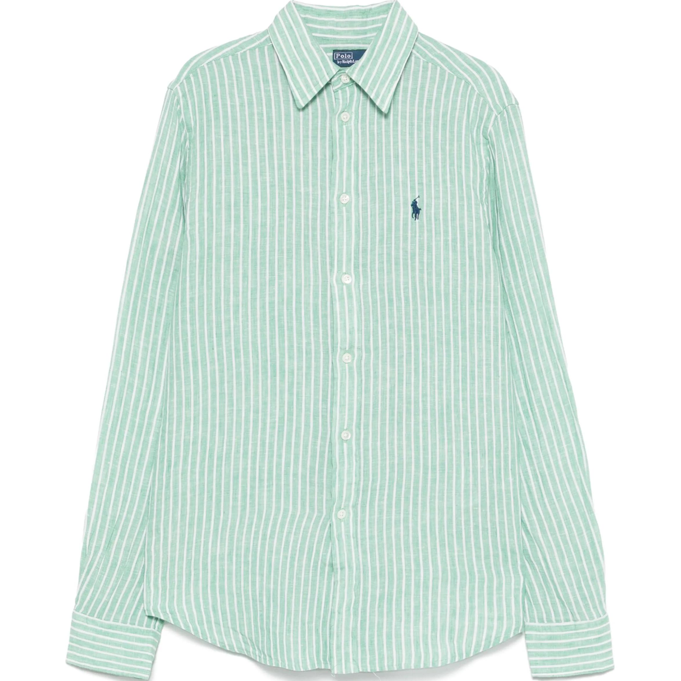 

Polo Ralph Lauren Рубашка женская полосатая с вышивкой логотипа, заостренным воротником, свободного кроя, с длинными рукавами, светло-зеленая 211970691-003