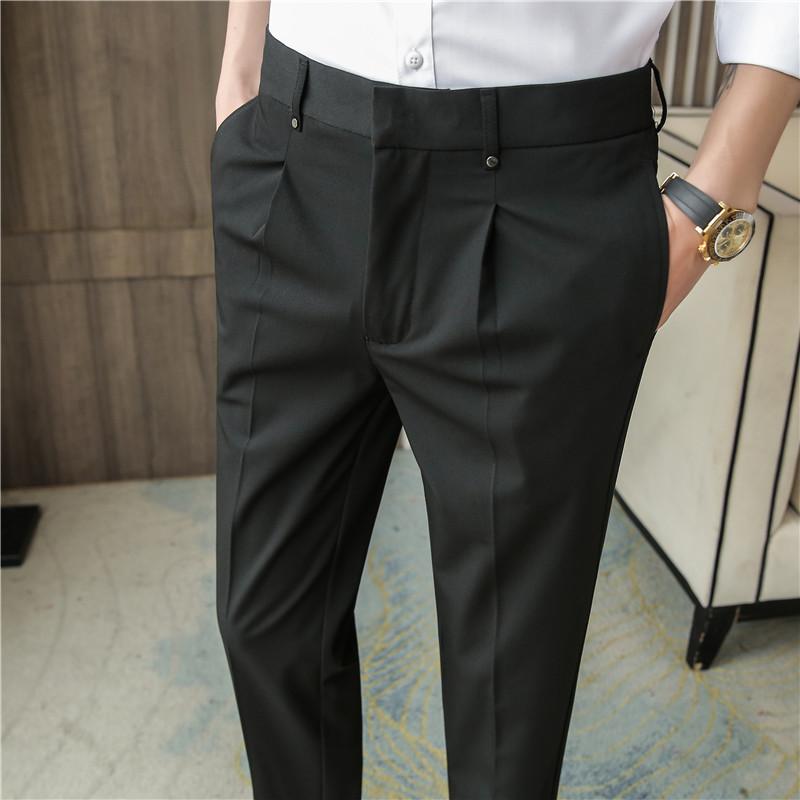 Summer new thin casual pants elastic waist slim-fitting pants trendy men's fashion nine-point pants drape pants