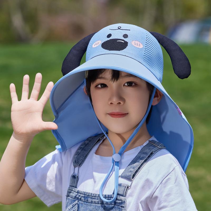 4 5 6 7 Years Old Kids USB Solar Fan Sun Hat with Neck Flap Bucket Fishing Hat Sun Protection Cap for Teens Boys Girls