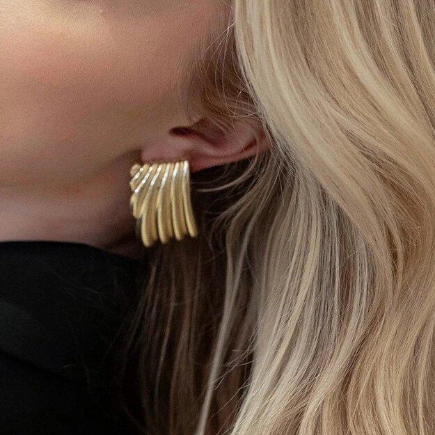 Chic Stainless Steel 18K Gold Wave Pattern Earrings - Light Luxury Geometric Studs