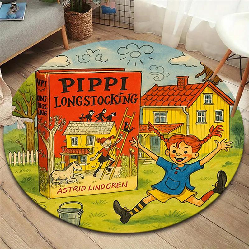 Pippi Longstocking Round Area Rug,Carpet Rug for Living Room Bedroom Sofa Playroom Decor,Non-slip Floor Mat