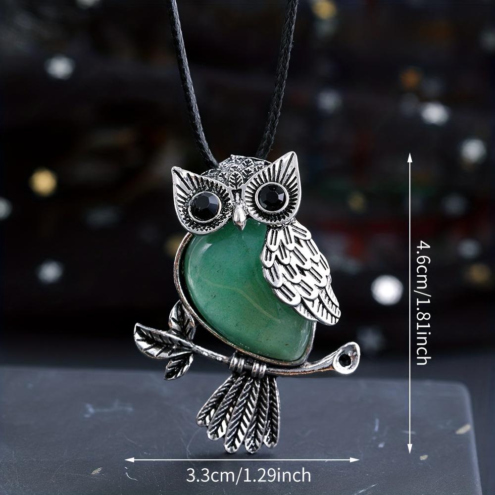 1pc JXMYBA Artificial Crystal Owl Pendant Necklace, Amethyst Rose Quartz Faux Gemstone Lucky Jewelry, Women'S Handmade Stone Pendant with Artificial F