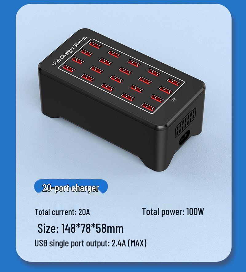 150W Multi-Port USB Charger, 1A/2A, with 10, 15, 20, and 30-Port Fast Charging