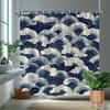 1Pc Ukiyo-E Wave Pattern Shower Curtain, Polyester Fabric, Machine Washable, Suitable For Bathroom Dcor.