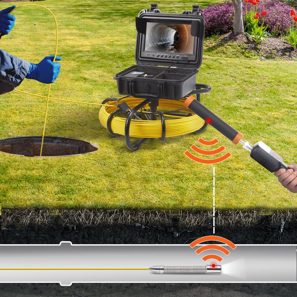 Sewer Camera Pipe Inspection Camera w/ 512hz Sonde 9in 720p Screen 165 ft