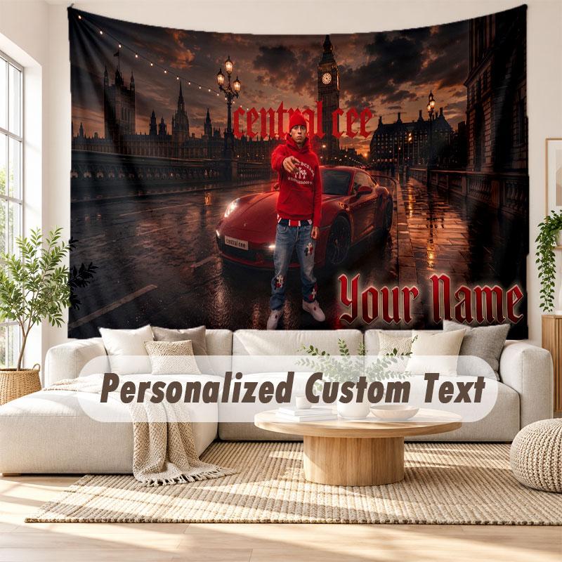 Custom Name Wall Hanging Tapestry,Central Cee Decorative Backdrop Tapestry For Dorm Home