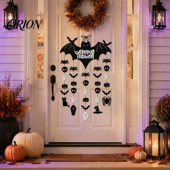 Wall Hanging Bat Set Happy Halloween Door Sign, Spooky Skull Spider Paper Creative Gift for Ornament, Large Hanger Party Supplies Realistic Art