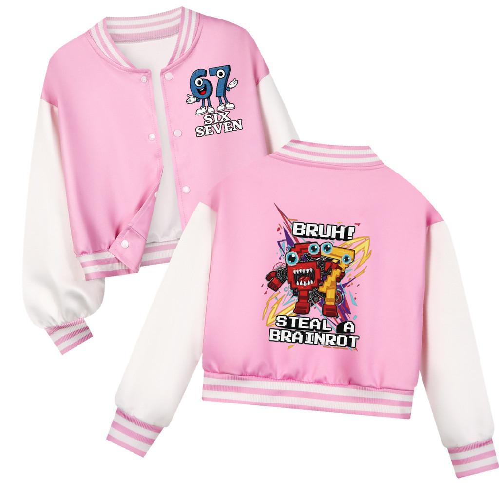 

5227 Kids Girls Boys Steal a Brainrot 67 Six Seven Printed Casual Long Sleeves Baseball Jacket Coat 160cm рожевий