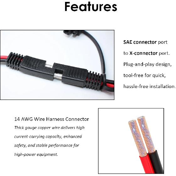 X-Connect SAE Adapter for NOCO GC009 Genius Charger, | 14AWG Pure Copper Wire with Polarity Reverse & 20A Fuse, Waterproof Connector for Motorcycle