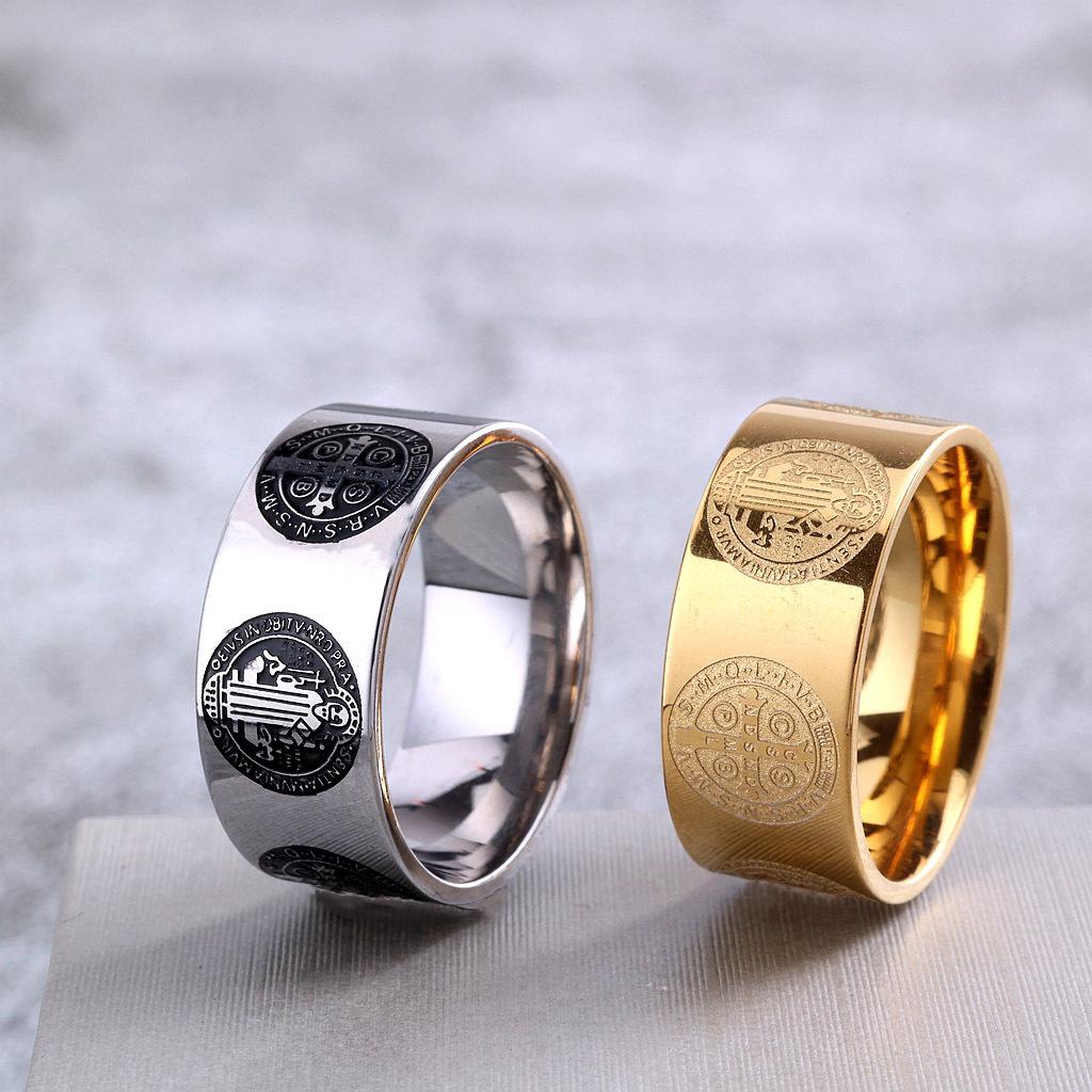 European and American Stainless Steel Men's and Women's Rings, Measuring Saint Ben's Cross, Exorcism Portrait Rings