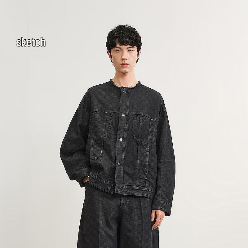 

CROQUIS Men s H-Shaped Collarless Long-Sleeve Denim Jacket XL