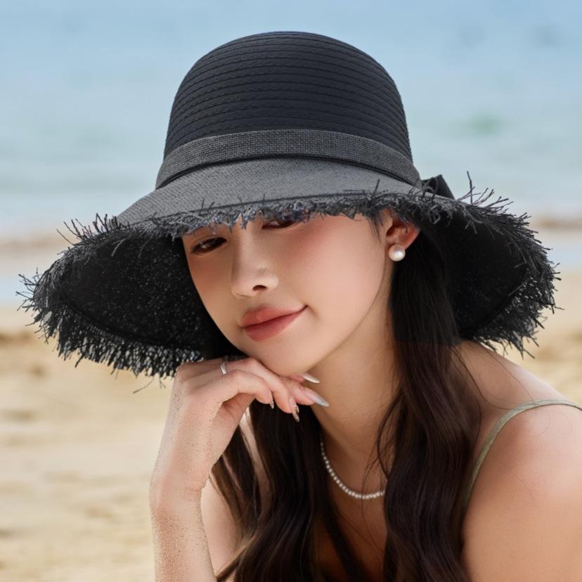 Quasten-Spleiß Strohhut Damen Sommerurlaub am Meer Strandhut Sonnenschutz Sonnenhut UV-Schutz Sonnenhut