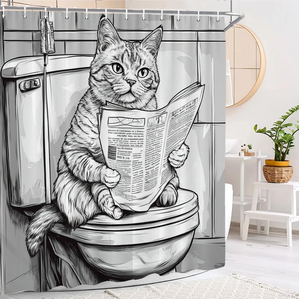 Cute Cartoon Cat And Dog Shower Curtain, Bathroom Decorative Curtain, Printed Shower Curtain, Home Decoration Curtain With Hooks