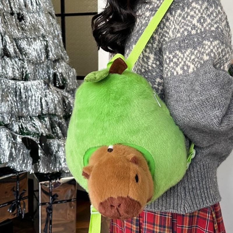 Capibara Kawaii con Mochila de Aguacate Dibujo Animado Muñeco de Peluche Capibara Peluche Creativo Bolsa de Frutas Cojín Esponjoso Almohada Regalo de Cumpleaños