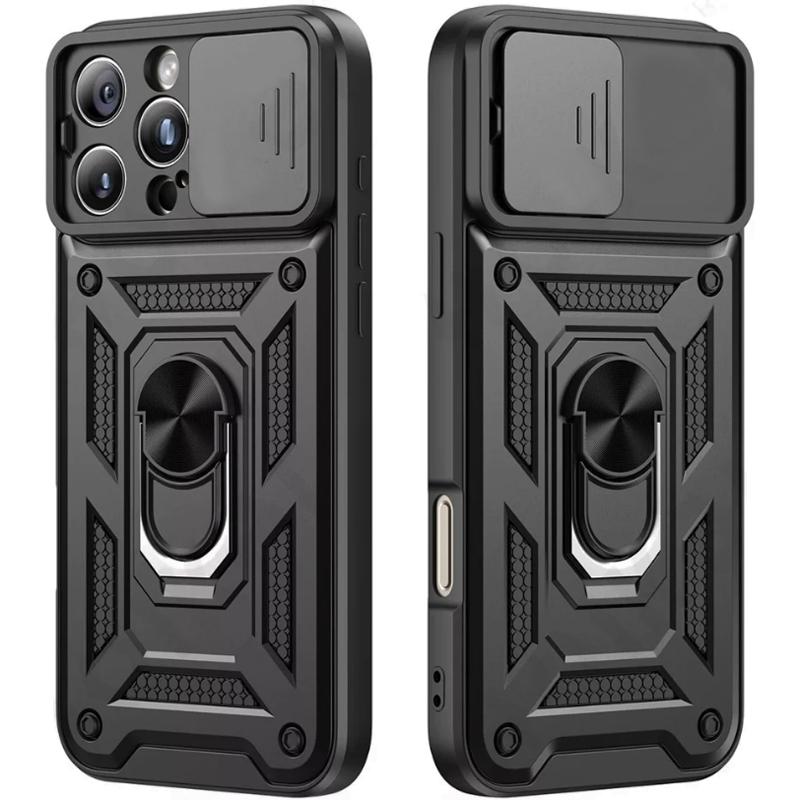 

Ударопрочный тяжелый жесткий чехол с металлической подставкой для iPhone 16 Pro Max 15 Pro Max 14 Pro Max iPhone 16 Pro Max чёрный
