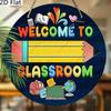 Bienvenue dans la classe Panneau Suspendu Rond en Bois, Ornement Mural de Porte Plat Imprimé 2D, Cadeau Décoratif pour Salle de Classe d'Enseignant