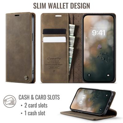 Pro iPhone 14 Plus Pouzdro CASEME Řada 033 Peněženka s RFID blokováním Stojánek Kožené kryt na telefon s texturou telete