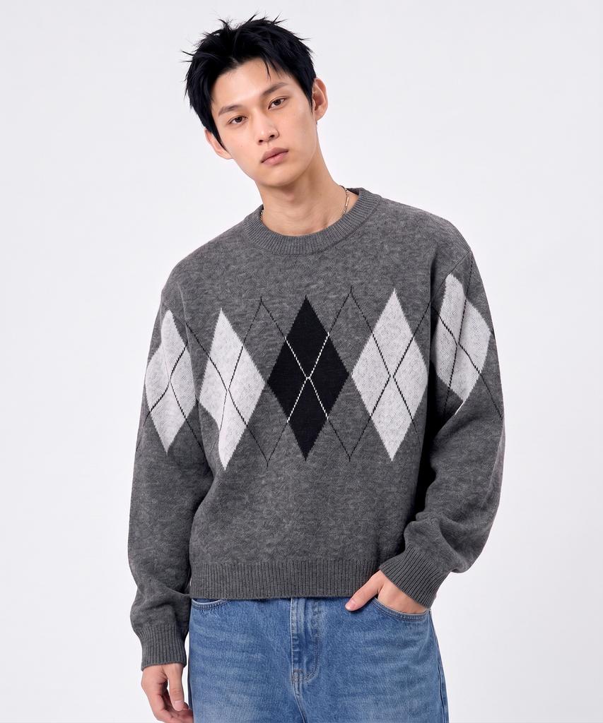 UNDEROFF Argyle Crop Knit Brown