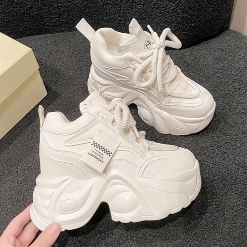 

Летняя обувь для увеличения роста для женщин с толстой подошвой, маленькие туфли на высоком каблуке в стиле «папины кроссовки», универсальная спортивная повседневная обувь 40