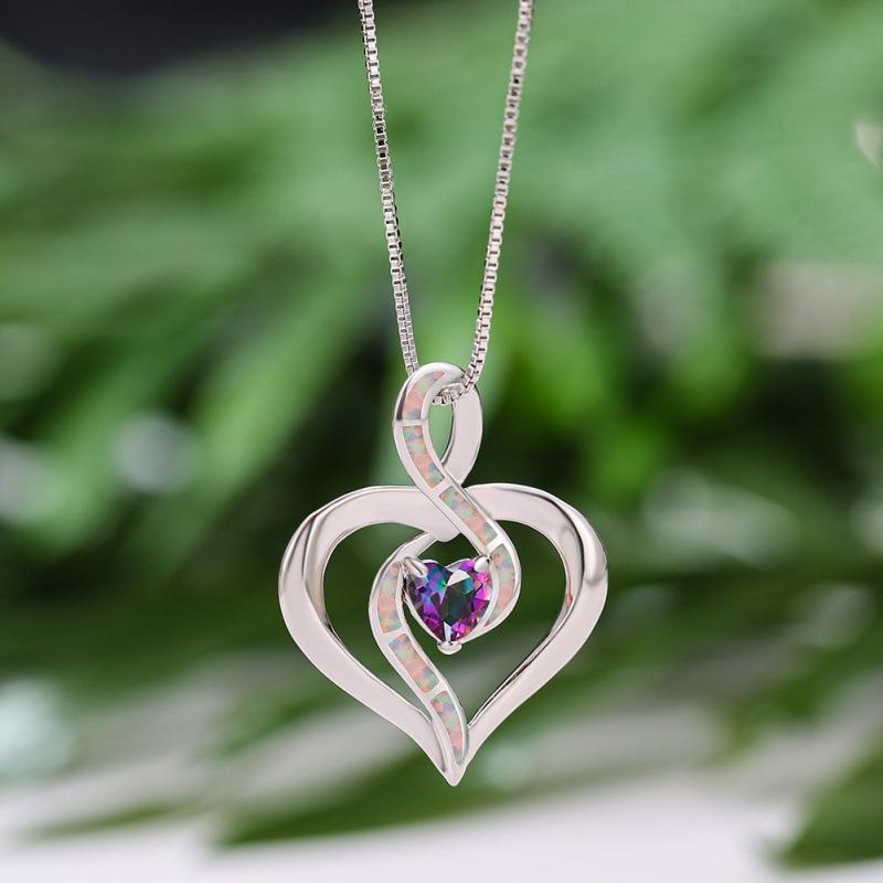 

Fashion Platinum Water Blue Diamond Heart Shape Blue Imported Opal Necklace Women s ins Wind Light Luxury Necklace