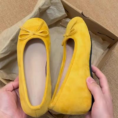 Inner Height Increase Yellow Single Shoes Women's Spring New Shallow Mouth Laden Shoes Gentle Retro Niche Thick Sole One Pedal Doudou Shoes