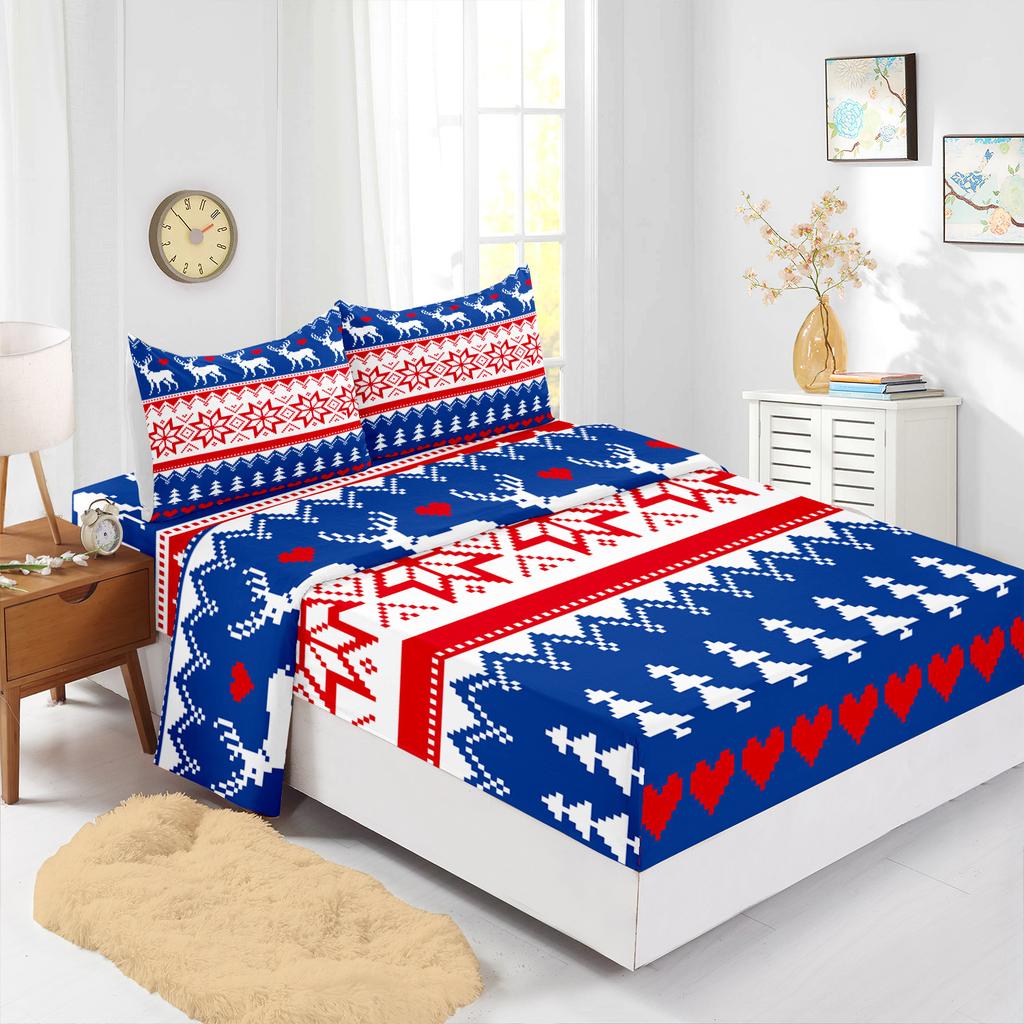 Four-Piece Mattress Set Christmas Bedding Printed Mattress Protective Cover