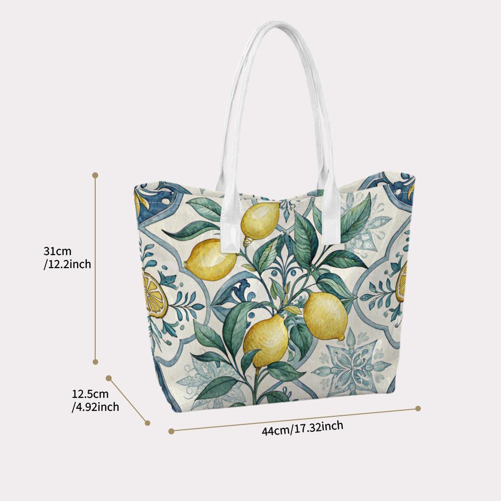 Lemon Print Tote Bag Fashion Casual Daily Shoulder Bag Lightweight Large Capacity Outdoor Handbag