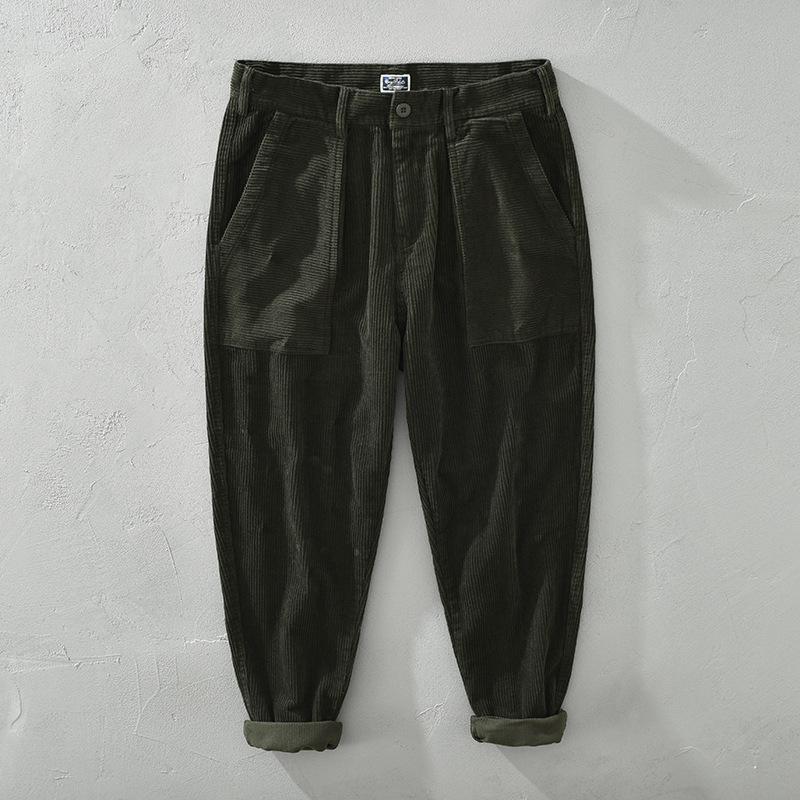 Japanese Retro Style Corduroy Men Pants Pure Cotton Autumn and Winter Comfort Men Trousers Straight Thicken Cargo Pants